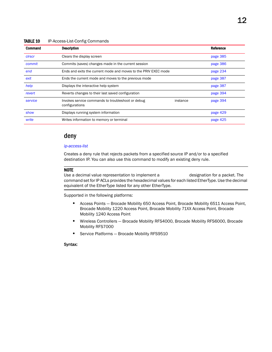 Deny | Brocade Mobility RFS Controller CLI Reference Guide (Supporting software release 5.5.0.0 and later) User Manual | Page 905 / 1355