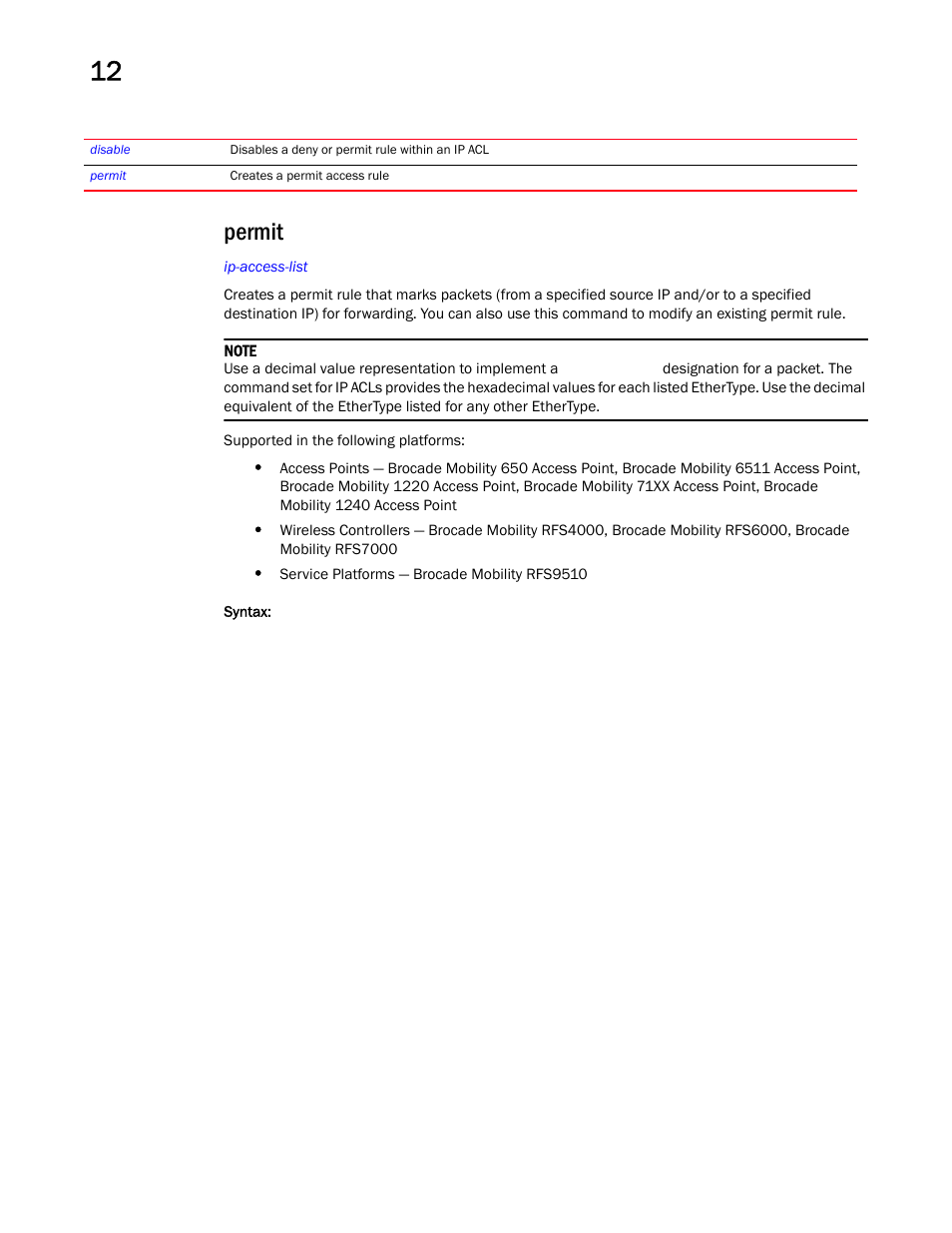 Permit | Brocade Mobility RFS Controller CLI Reference Guide (Supporting software release 5.5.0.0 and later) User Manual | Page 920 / 1355