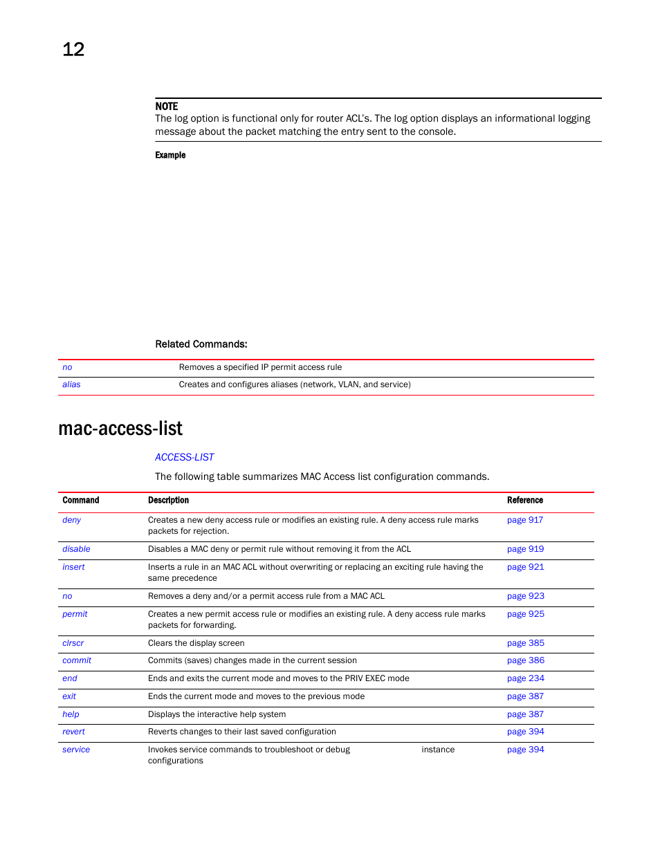 Mac-access-list | Brocade Mobility RFS Controller CLI Reference Guide (Supporting software release 5.5.0.0 and later) User Manual | Page 928 / 1355