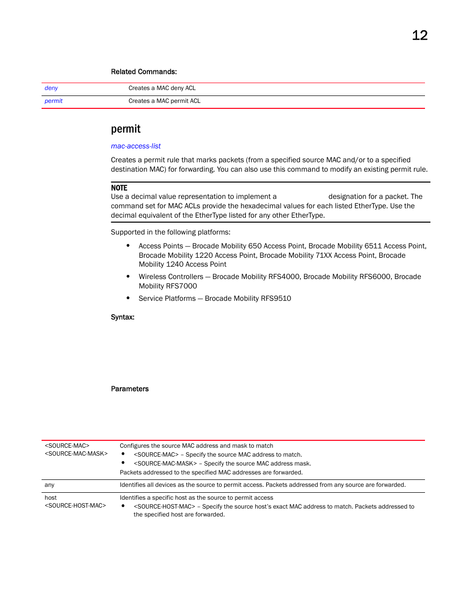 Permit | Brocade Mobility RFS Controller CLI Reference Guide (Supporting software release 5.5.0.0 and later) User Manual | Page 937 / 1355