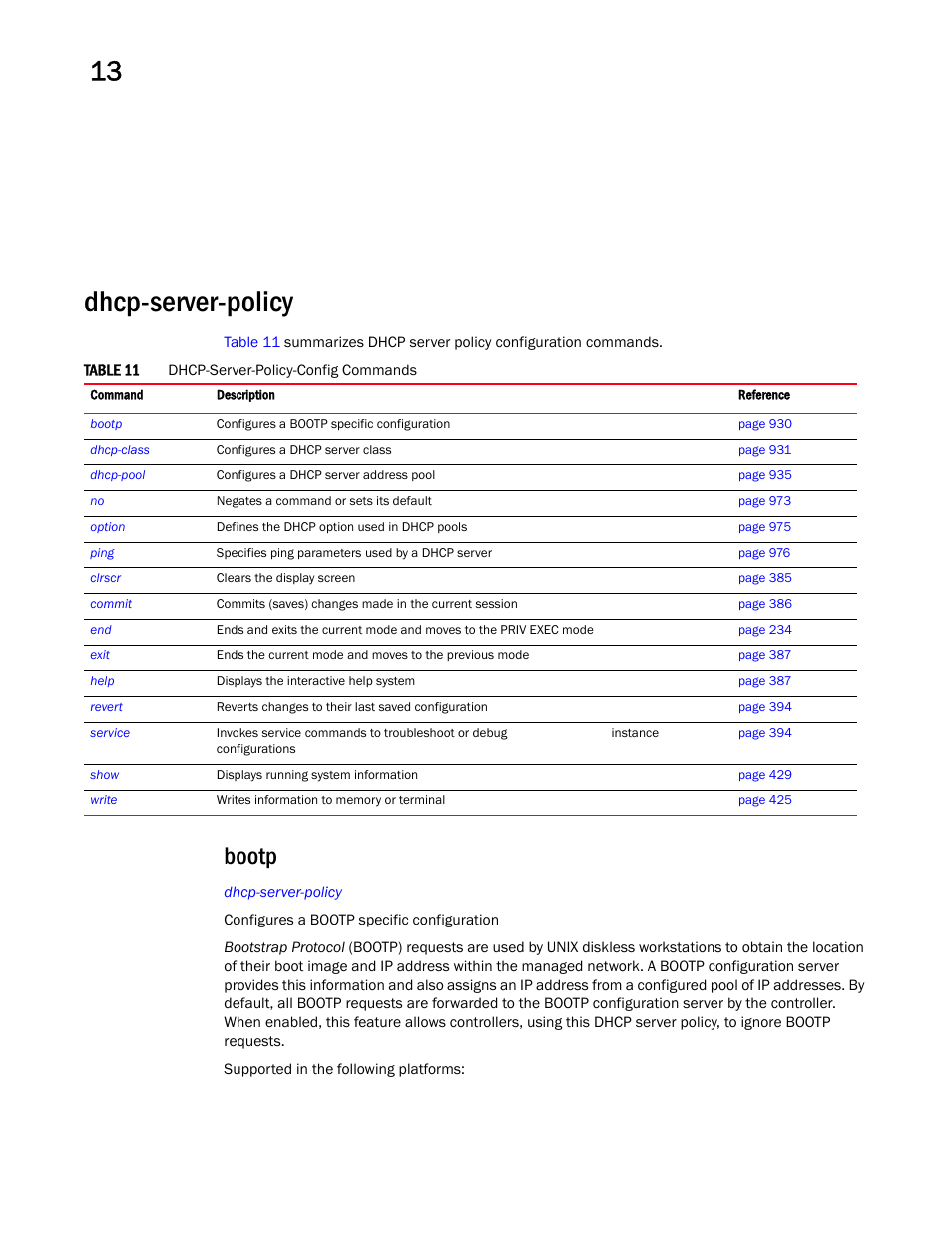 Dhcp-server-policy, Bootp | Brocade Mobility RFS Controller CLI Reference Guide (Supporting software release 5.5.0.0 and later) User Manual | Page 941 / 1355