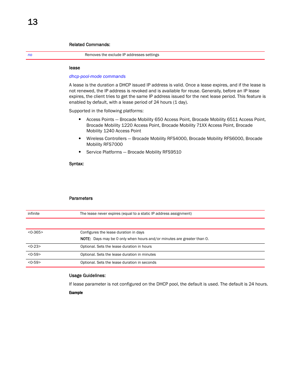 Lease | Brocade Mobility RFS Controller CLI Reference Guide (Supporting software release 5.5.0.0 and later) User Manual | Page 957 / 1355