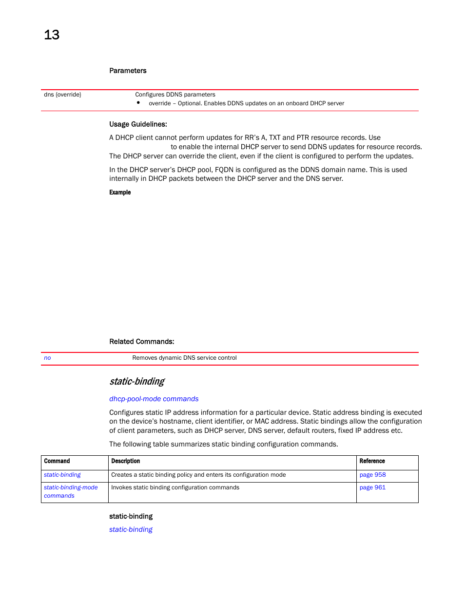 Static-binding | Brocade Mobility RFS Controller CLI Reference Guide (Supporting software release 5.5.0.0 and later) User Manual | Page 969 / 1355