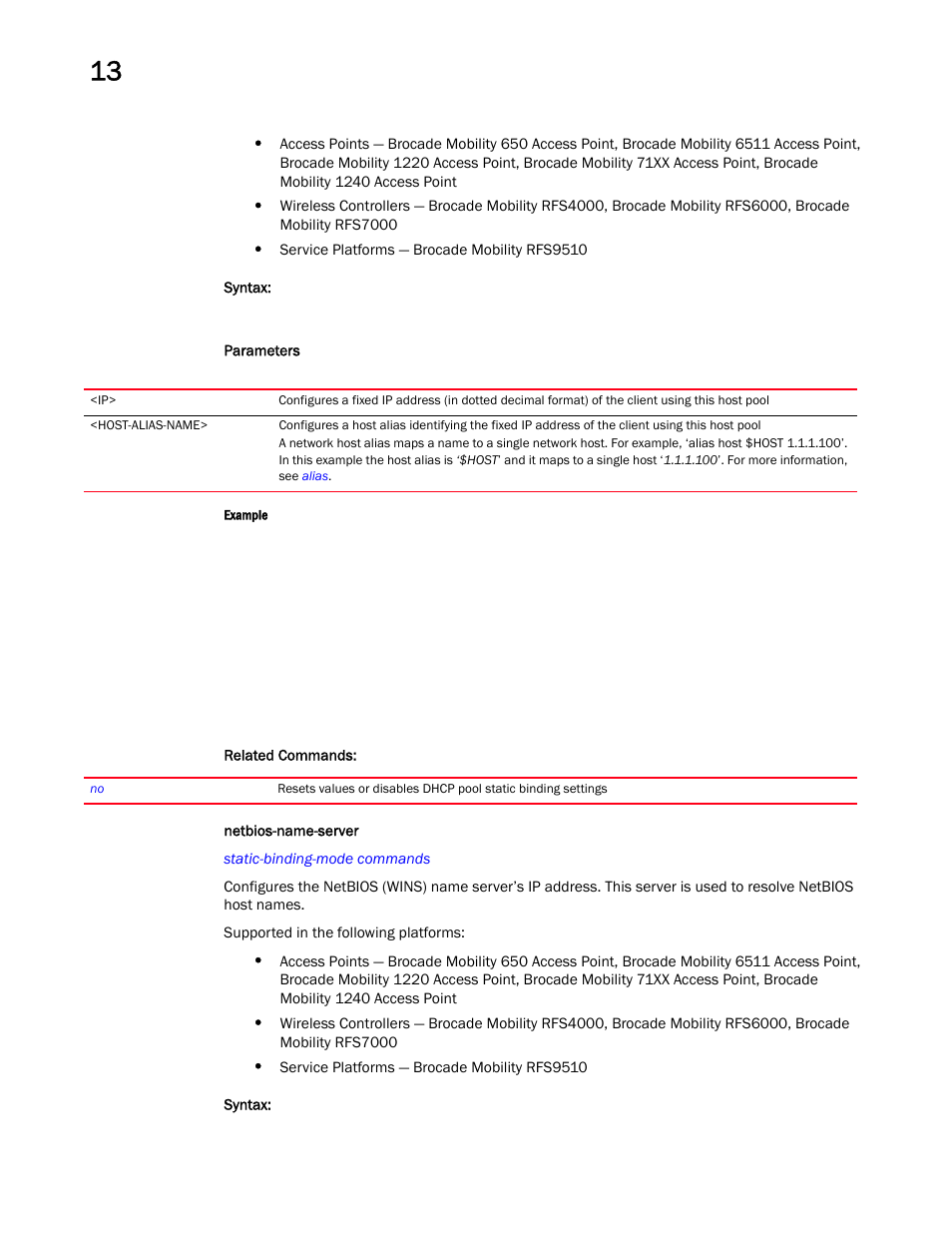 Netbios-name-server | Brocade Mobility RFS Controller CLI Reference Guide (Supporting software release 5.5.0.0 and later) User Manual | Page 977 / 1355