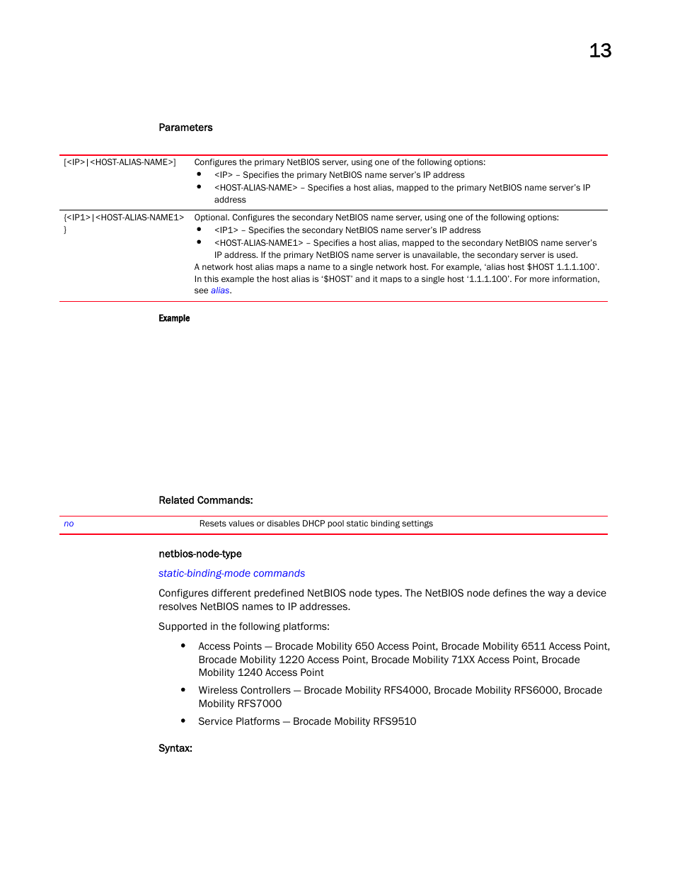 Netbios-node-type | Brocade Mobility RFS Controller CLI Reference Guide (Supporting software release 5.5.0.0 and later) User Manual | Page 978 / 1355