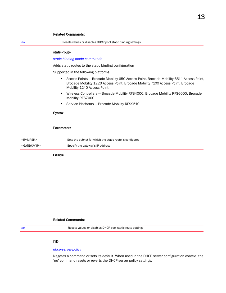 Static-route | Brocade Mobility RFS Controller CLI Reference Guide (Supporting software release 5.5.0.0 and later) User Manual | Page 984 / 1355