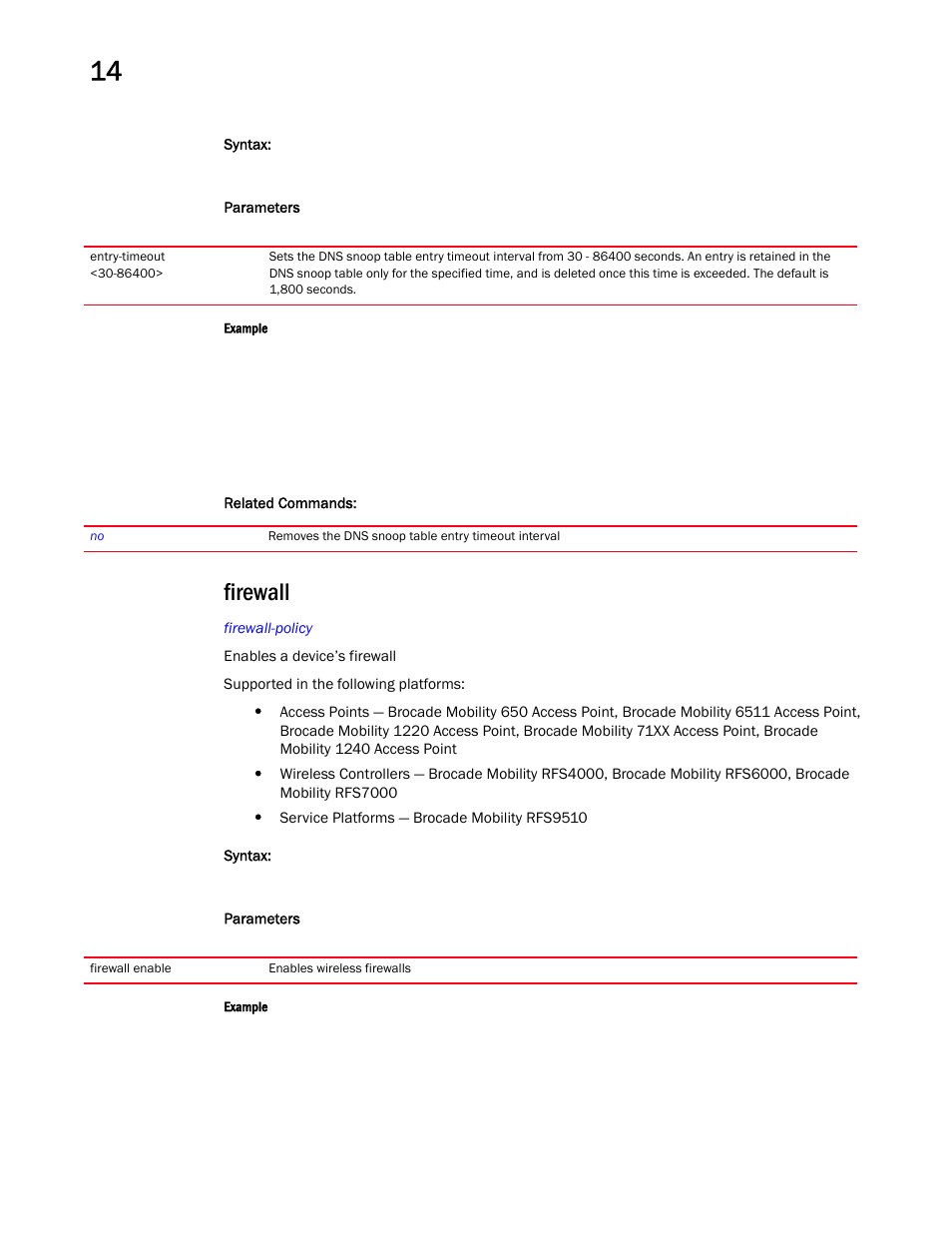 Firewall | Brocade Mobility RFS Controller CLI Reference Guide (Supporting software release 5.5.0.0 and later) User Manual | Page 994 / 1355