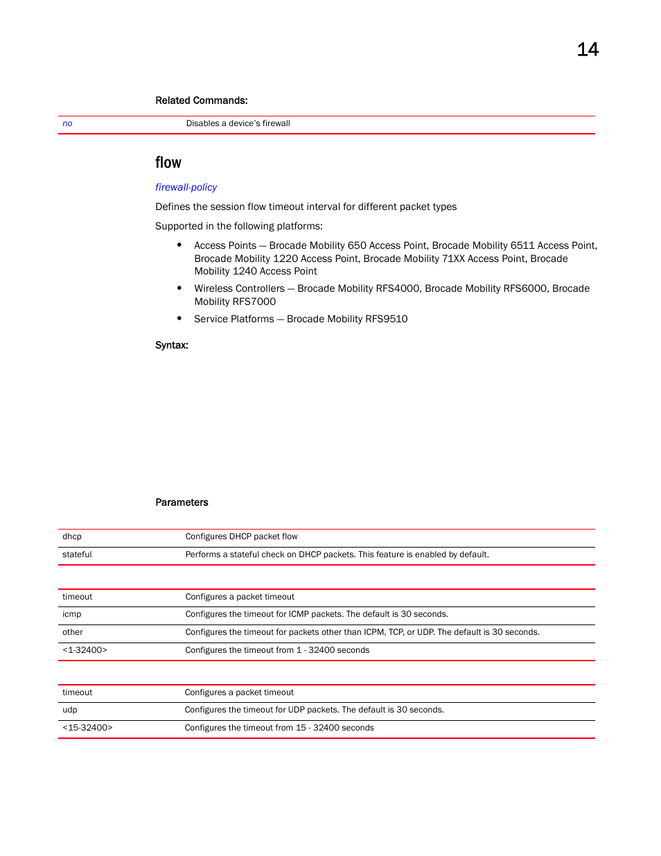 Flow | Brocade Mobility RFS Controller CLI Reference Guide (Supporting software release 5.5.0.0 and later) User Manual | Page 995 / 1355