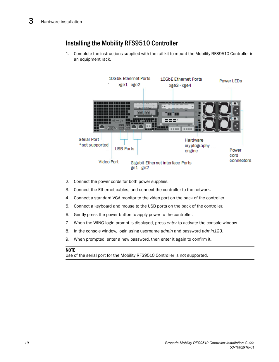 Installing the mobility rfs9510 controller | Brocade Mobility RFS9510 Controller Installation Guide User Manual | Page 14 / 27