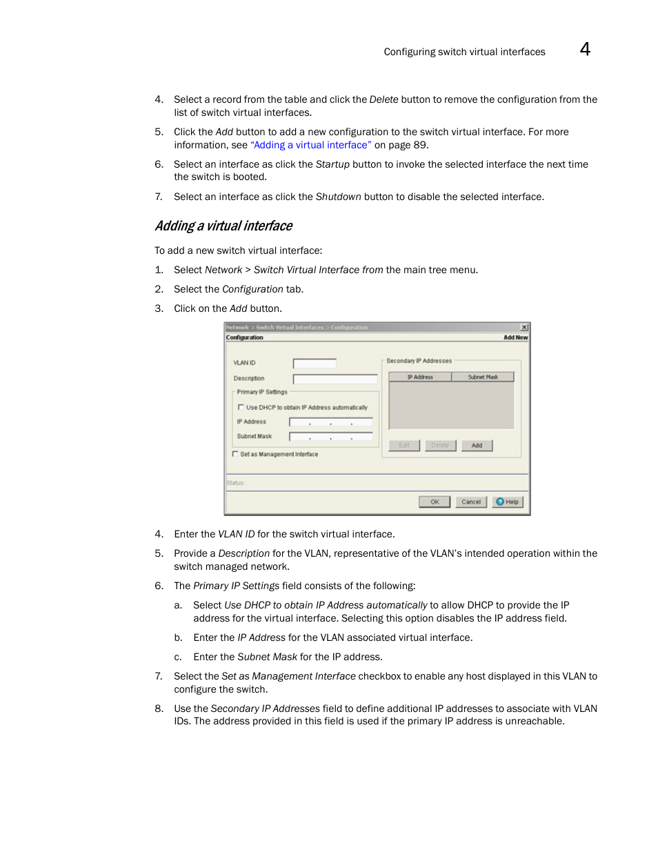 Adding a virtual interface | Brocade Mobility RFS7000-GR Controller System Reference Guide (Supporting software release 4.1.0.0-040GR and later) User Manual | Page 103 / 556