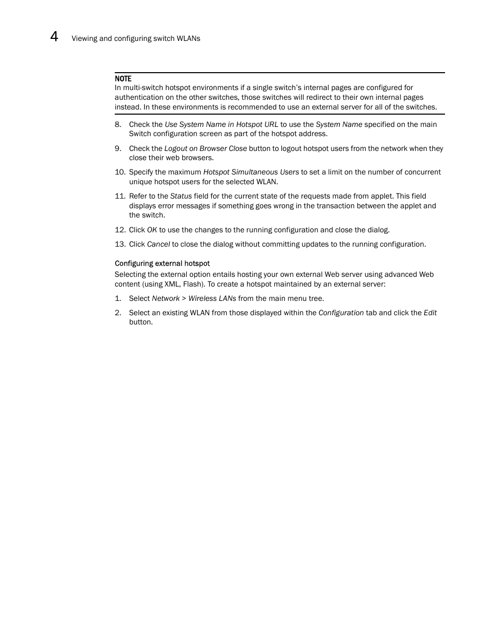 Configuring external hotspot | Brocade Mobility RFS7000-GR Controller System Reference Guide (Supporting software release 4.1.0.0-040GR and later) User Manual | Page 126 / 556