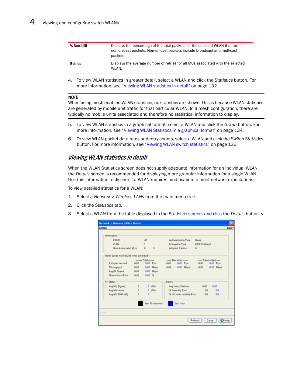 Viewing wlan statistics in detail | Brocade Mobility RFS7000-GR Controller System Reference Guide (Supporting software release 4.1.0.0-040GR and later) User Manual | Page 146 / 556