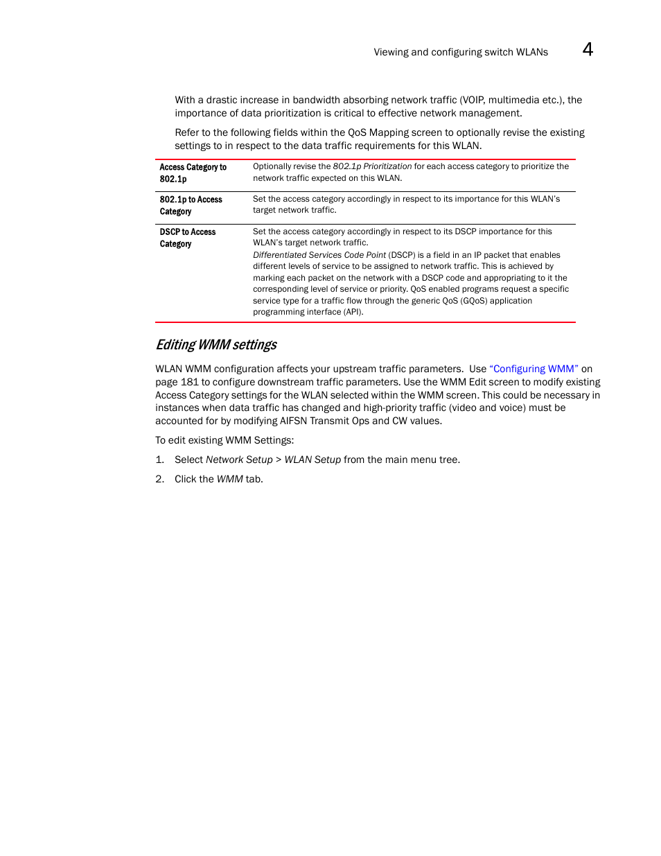 Editing wmm settings | Brocade Mobility RFS7000-GR Controller System Reference Guide (Supporting software release 4.1.0.0-040GR and later) User Manual | Page 153 / 556