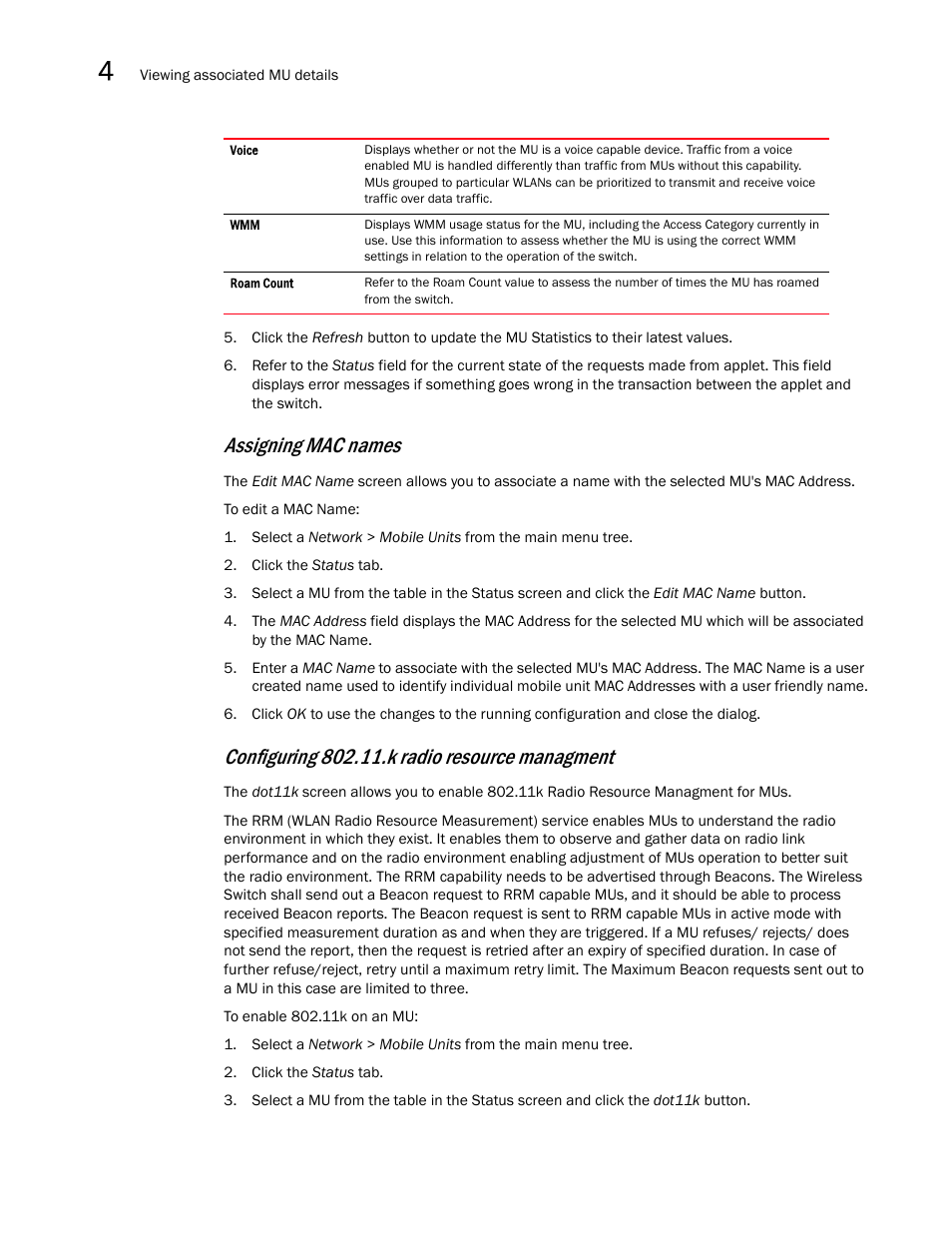 Assigning mac names | Brocade Mobility RFS7000-GR Controller System Reference Guide (Supporting software release 4.1.0.0-040GR and later) User Manual | Page 168 / 556