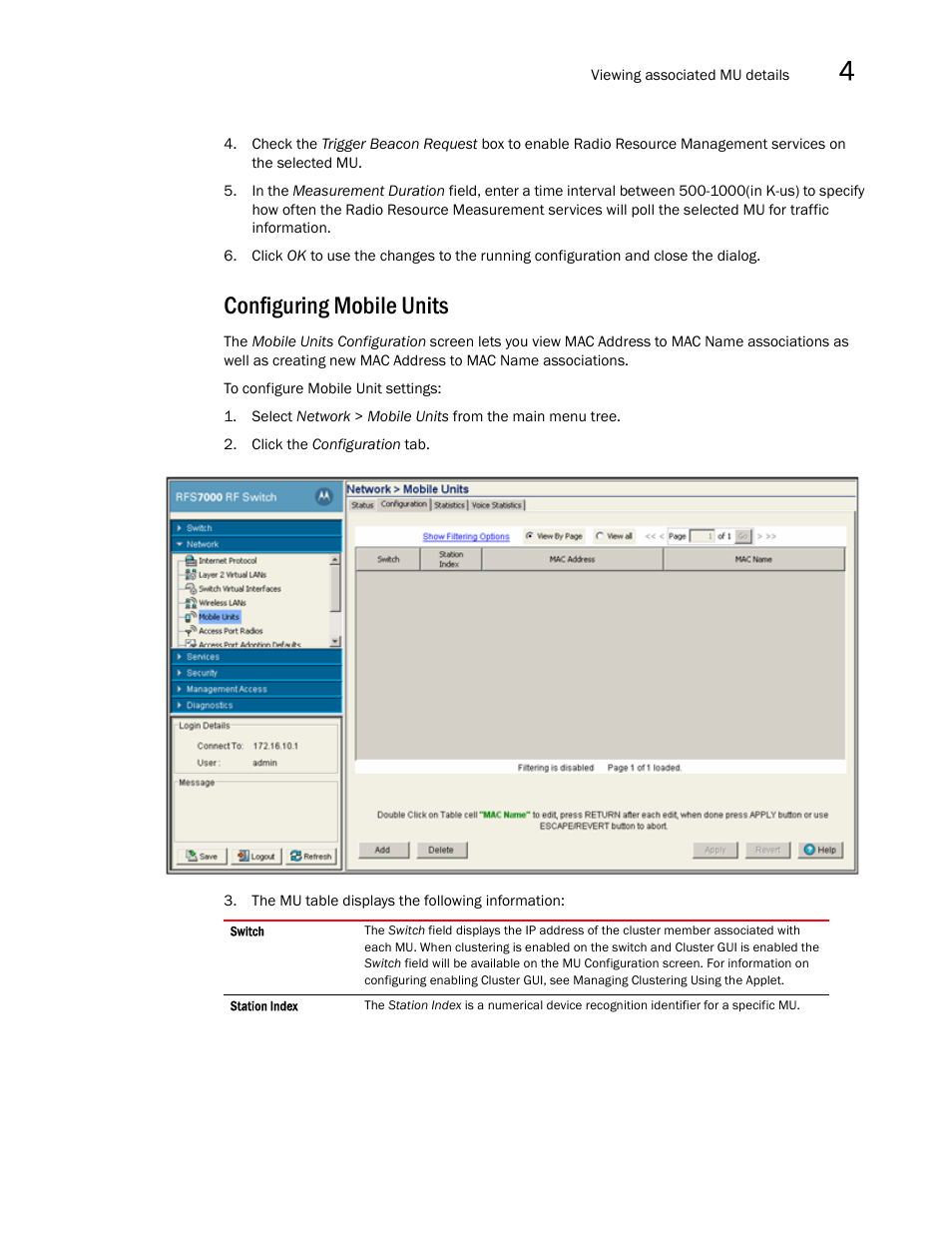 Configuring mobile units | Brocade Mobility RFS7000-GR Controller System Reference Guide (Supporting software release 4.1.0.0-040GR and later) User Manual | Page 169 / 556