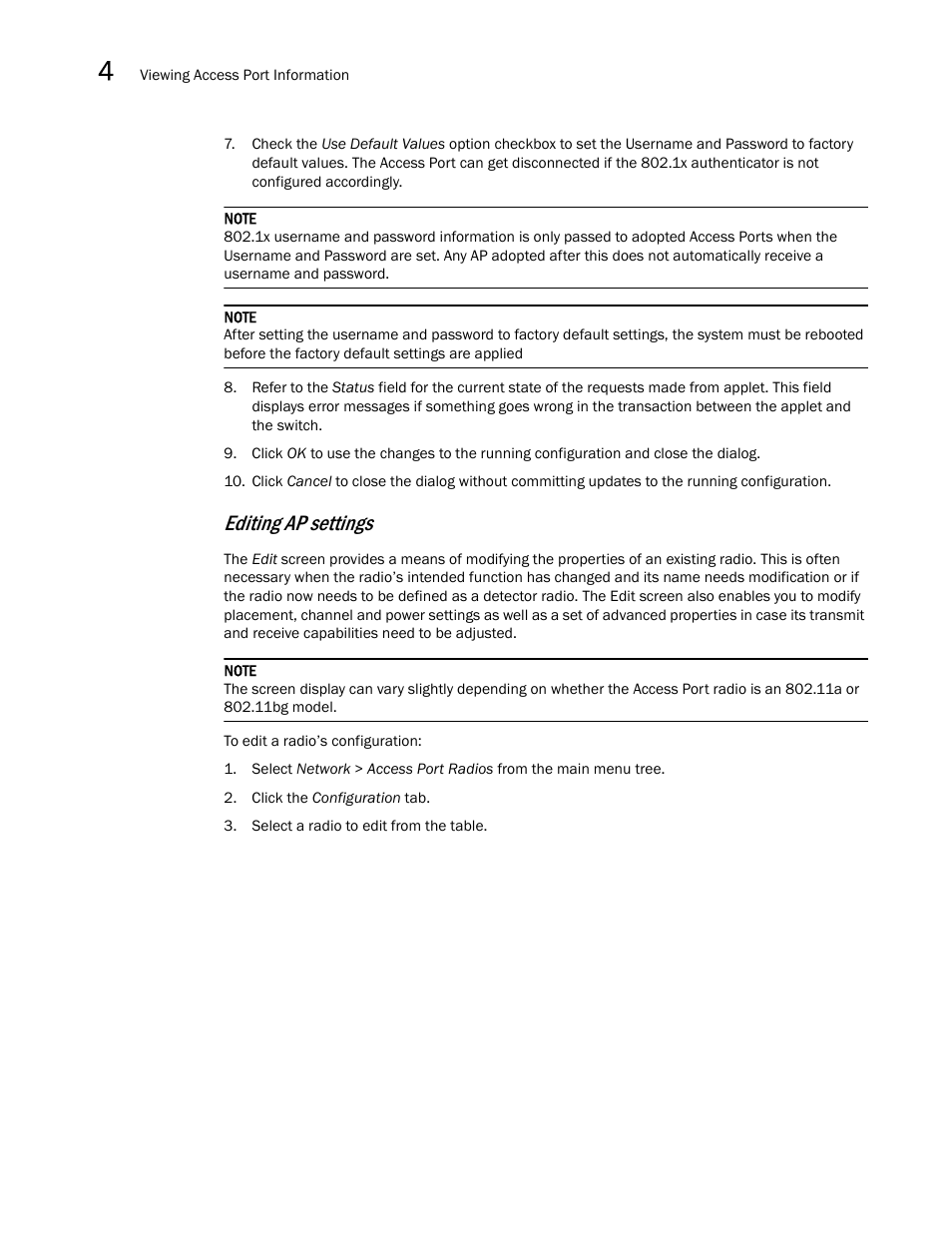 Editing ap settings | Brocade Mobility RFS7000-GR Controller System Reference Guide (Supporting software release 4.1.0.0-040GR and later) User Manual | Page 182 / 556