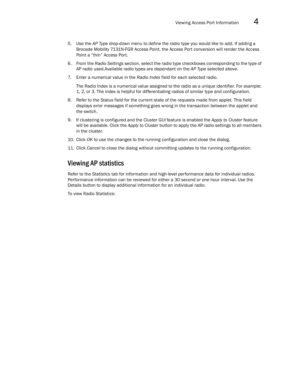 Viewing ap statistics | Brocade Mobility RFS7000-GR Controller System Reference Guide (Supporting software release 4.1.0.0-040GR and later) User Manual | Page 189 / 556