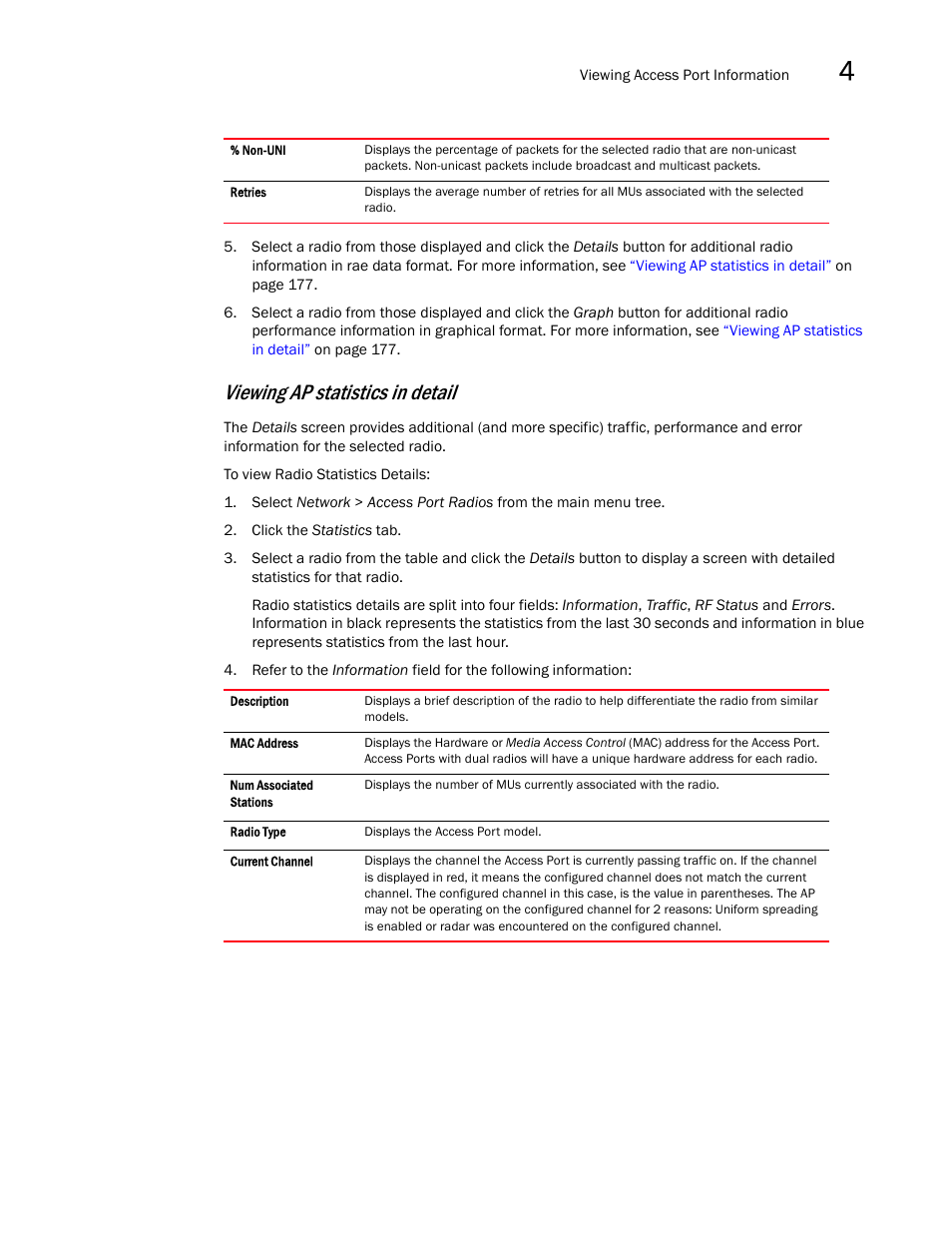 Viewing ap statistics in detail | Brocade Mobility RFS7000-GR Controller System Reference Guide (Supporting software release 4.1.0.0-040GR and later) User Manual | Page 191 / 556