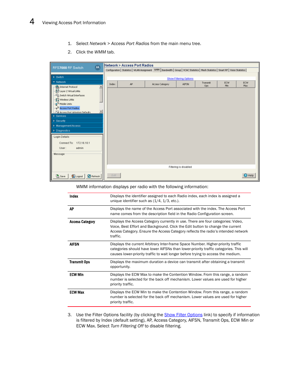 Brocade Mobility RFS7000-GR Controller System Reference Guide (Supporting software release 4.1.0.0-040GR and later) User Manual | Page 196 / 556