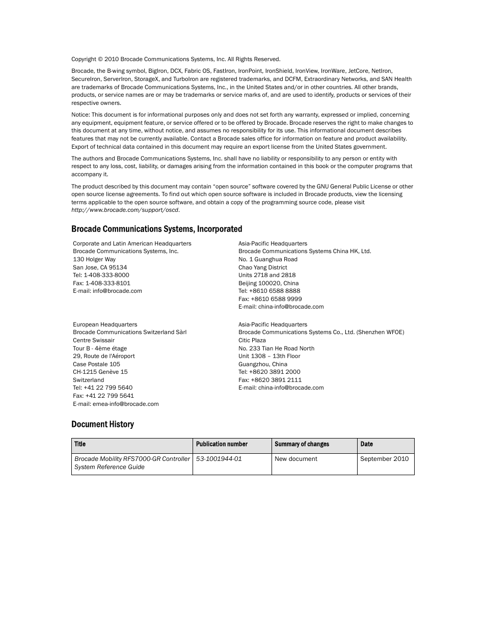 Brocade Mobility RFS7000-GR Controller System Reference Guide (Supporting software release 4.1.0.0-040GR and later) User Manual | Page 2 / 556