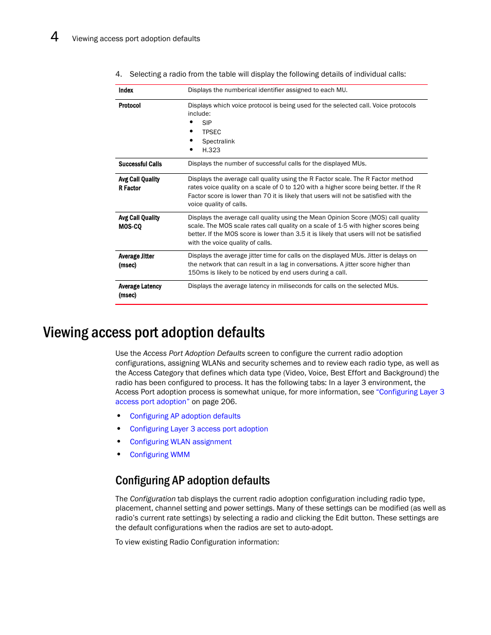 Viewing access port adoption defaults, Configuring ap adoption defaults | Brocade Mobility RFS7000-GR Controller System Reference Guide (Supporting software release 4.1.0.0-040GR and later) User Manual | Page 214 / 556