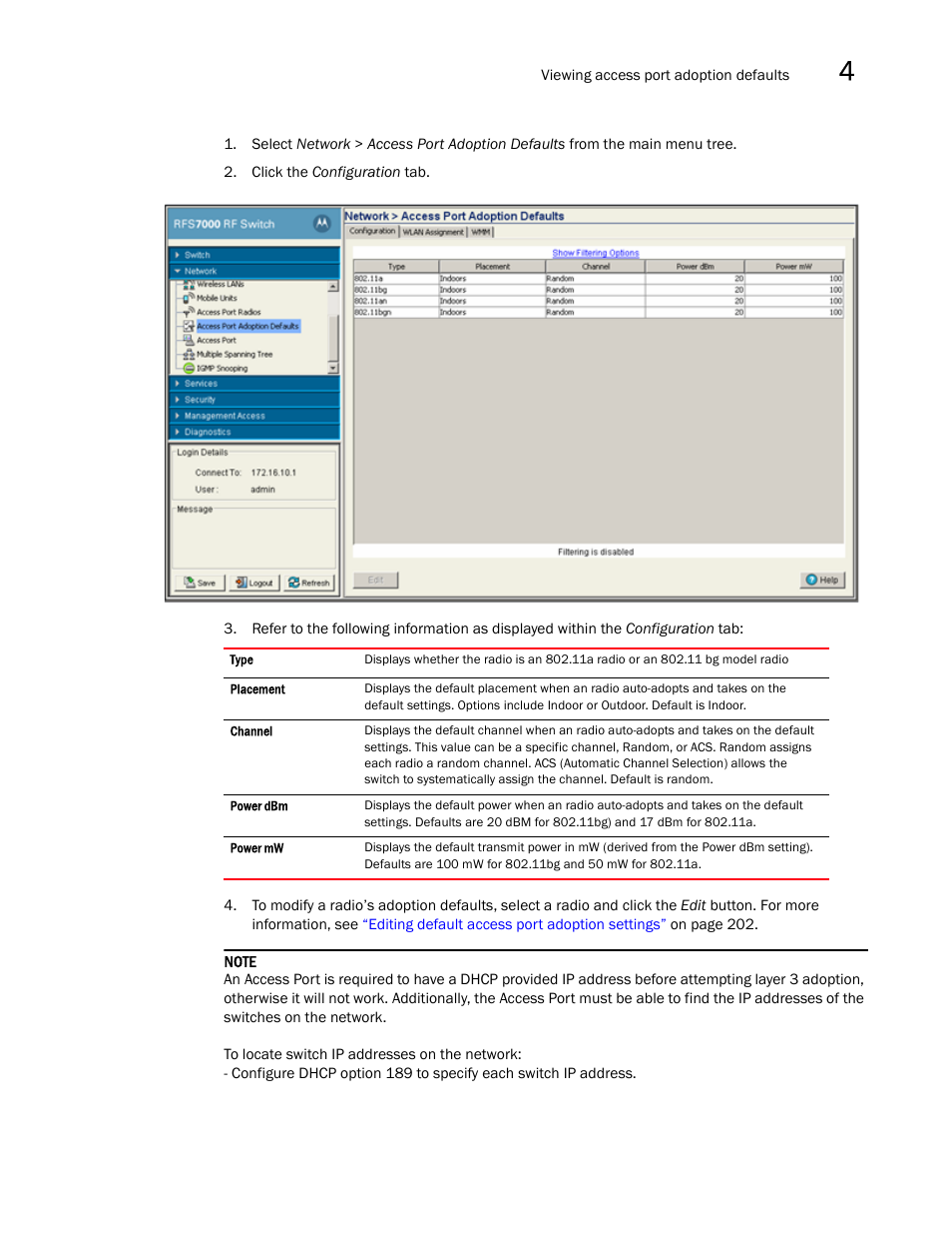 Brocade Mobility RFS7000-GR Controller System Reference Guide (Supporting software release 4.1.0.0-040GR and later) User Manual | Page 215 / 556