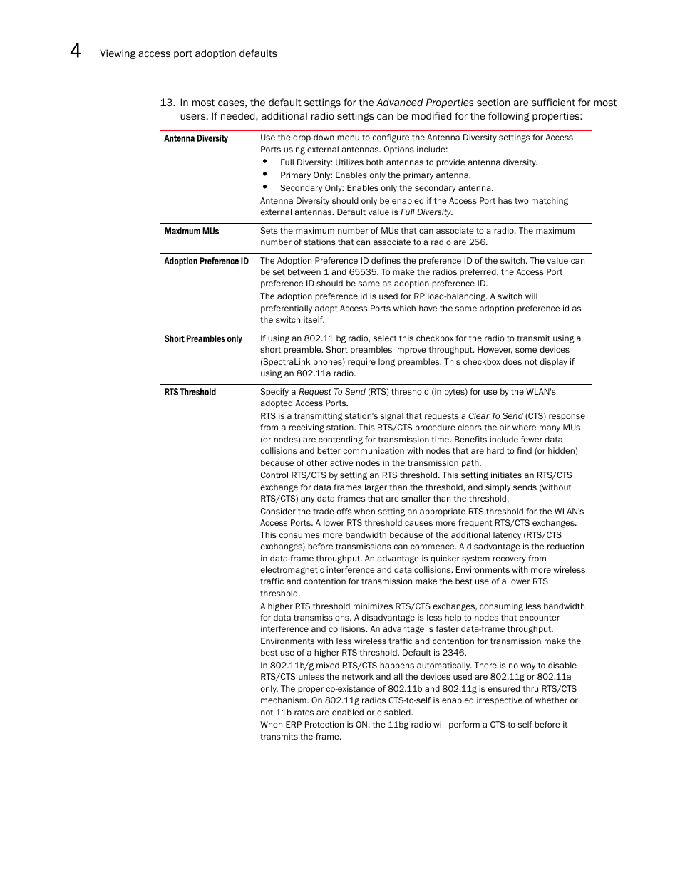 Brocade Mobility RFS7000-GR Controller System Reference Guide (Supporting software release 4.1.0.0-040GR and later) User Manual | Page 218 / 556