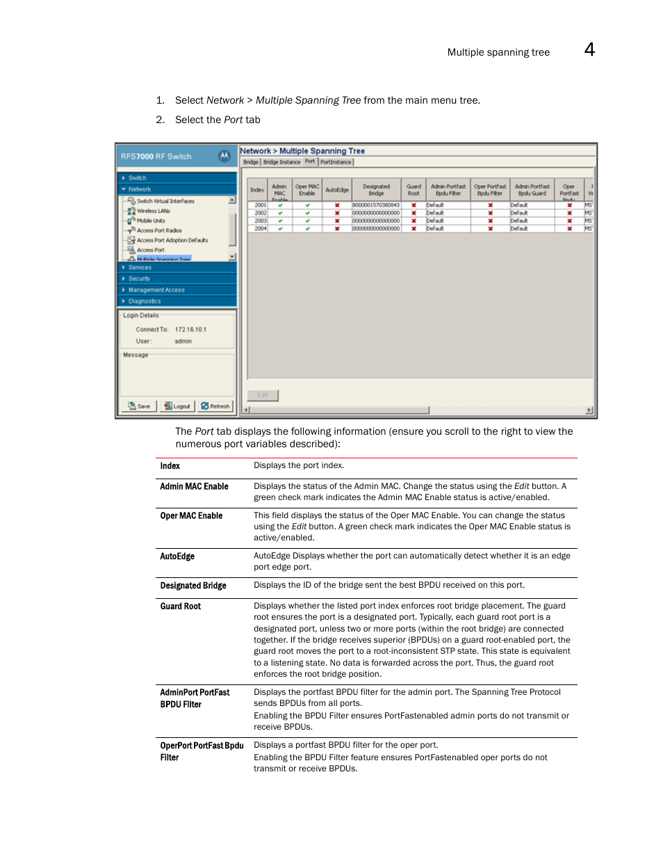 Brocade Mobility RFS7000-GR Controller System Reference Guide (Supporting software release 4.1.0.0-040GR and later) User Manual | Page 239 / 556