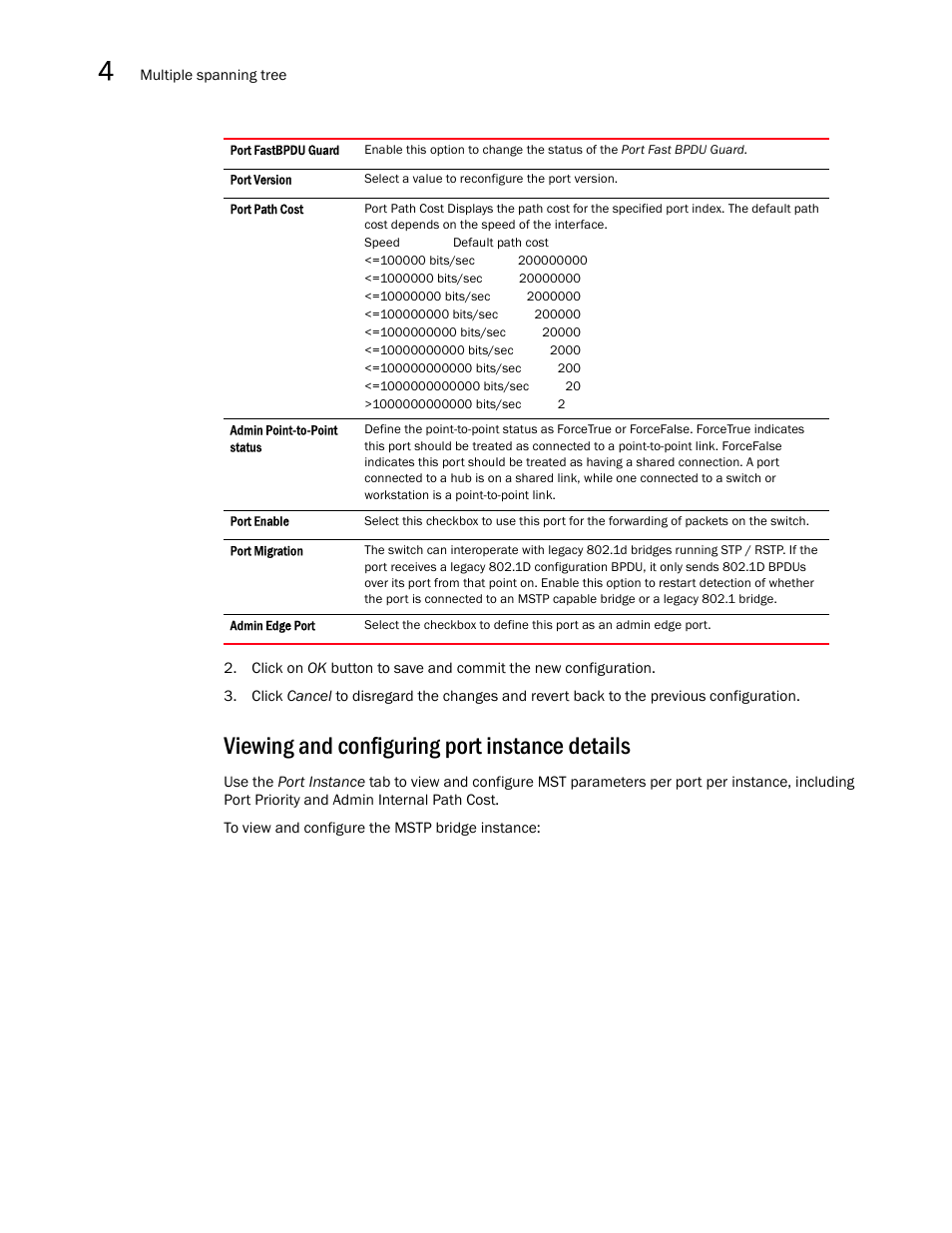 Viewing and configuring port instance details | Brocade Mobility RFS7000-GR Controller System Reference Guide (Supporting software release 4.1.0.0-040GR and later) User Manual | Page 242 / 556