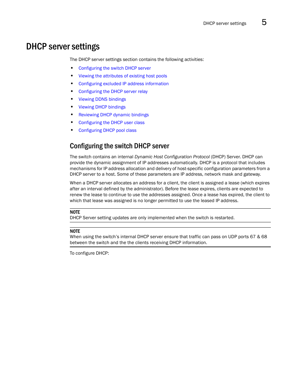 Dhcp server settings, Configuring the switch dhcp server | Brocade Mobility RFS7000-GR Controller System Reference Guide (Supporting software release 4.1.0.0-040GR and later) User Manual | Page 251 / 556