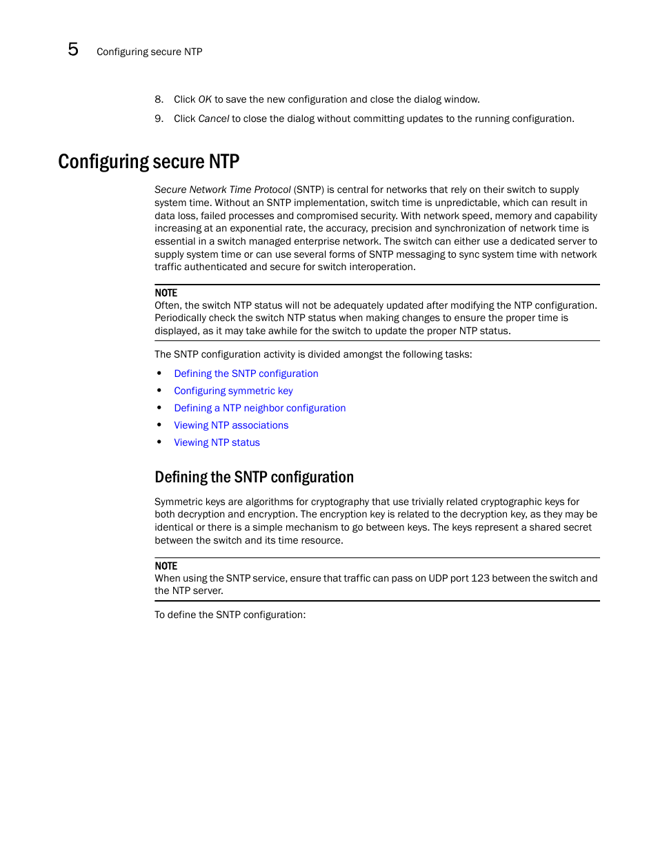 Configuring secure ntp, Defining the sntp configuration | Brocade Mobility RFS7000-GR Controller System Reference Guide (Supporting software release 4.1.0.0-040GR and later) User Manual | Page 272 / 556