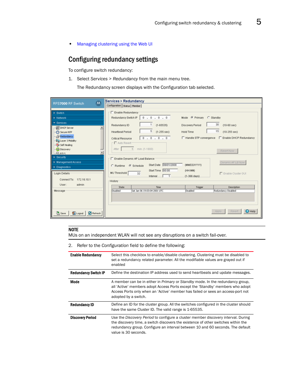 Configuring redundancy settings | Brocade Mobility RFS7000-GR Controller System Reference Guide (Supporting software release 4.1.0.0-040GR and later) User Manual | Page 285 / 556