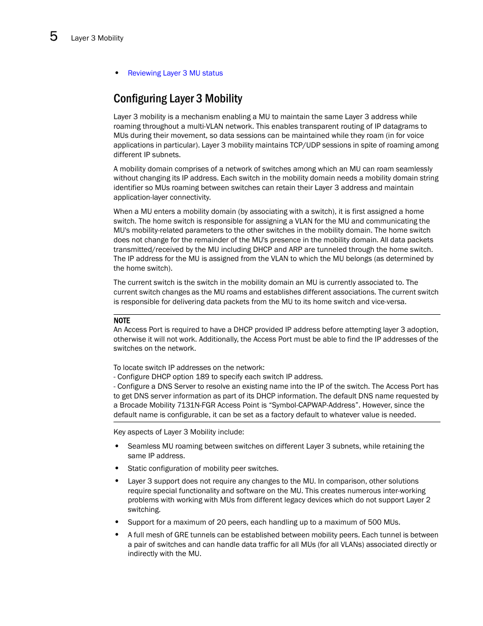 Configuring layer 3 mobility | Brocade Mobility RFS7000-GR Controller System Reference Guide (Supporting software release 4.1.0.0-040GR and later) User Manual | Page 296 / 556