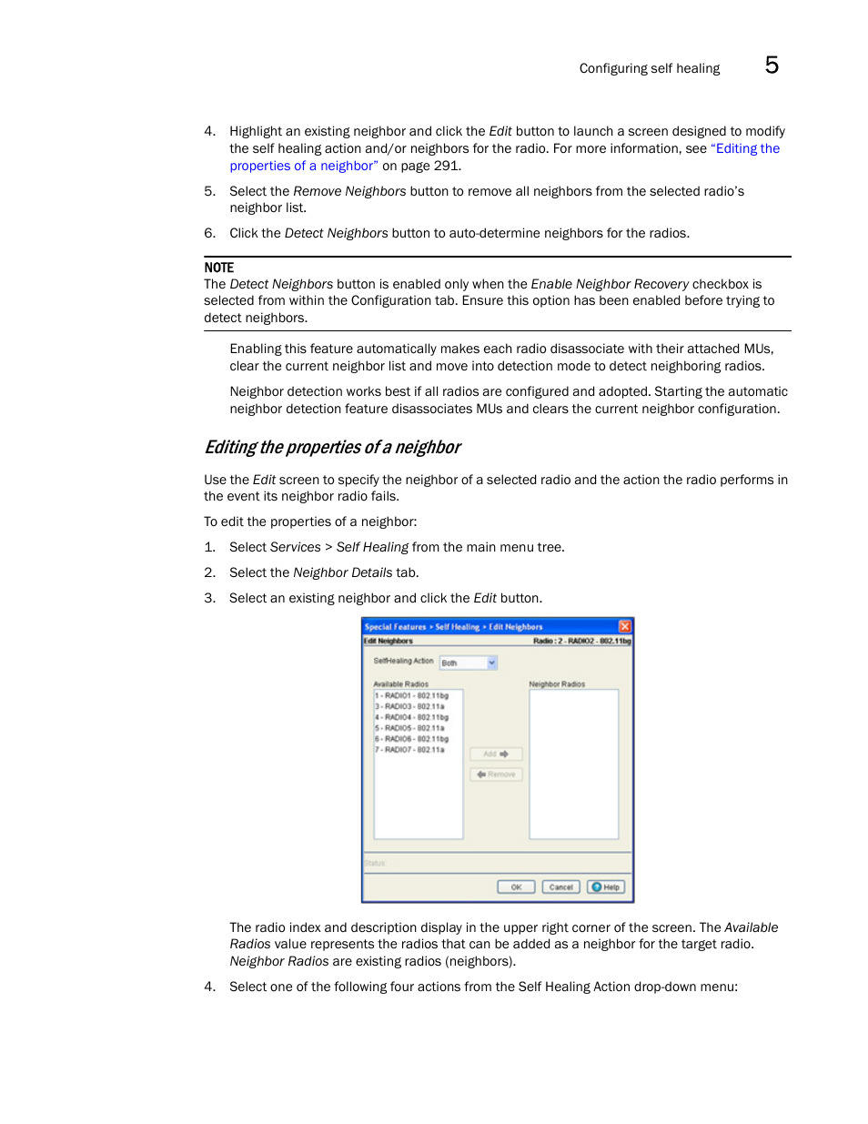 Editing the properties of a neighbor | Brocade Mobility RFS7000-GR Controller System Reference Guide (Supporting software release 4.1.0.0-040GR and later) User Manual | Page 305 / 556