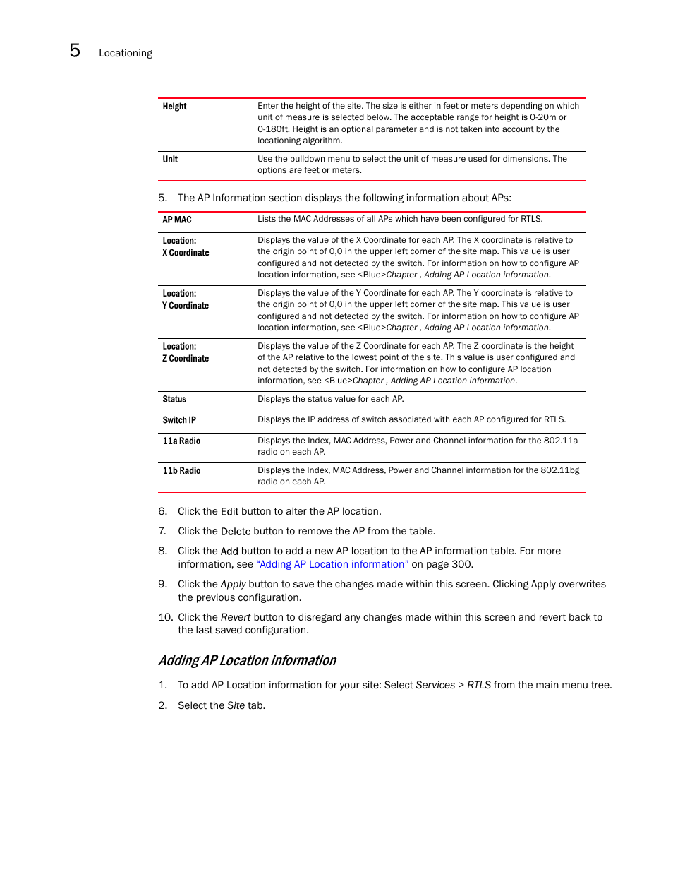 Adding ap location information | Brocade Mobility RFS7000-GR Controller System Reference Guide (Supporting software release 4.1.0.0-040GR and later) User Manual | Page 314 / 556