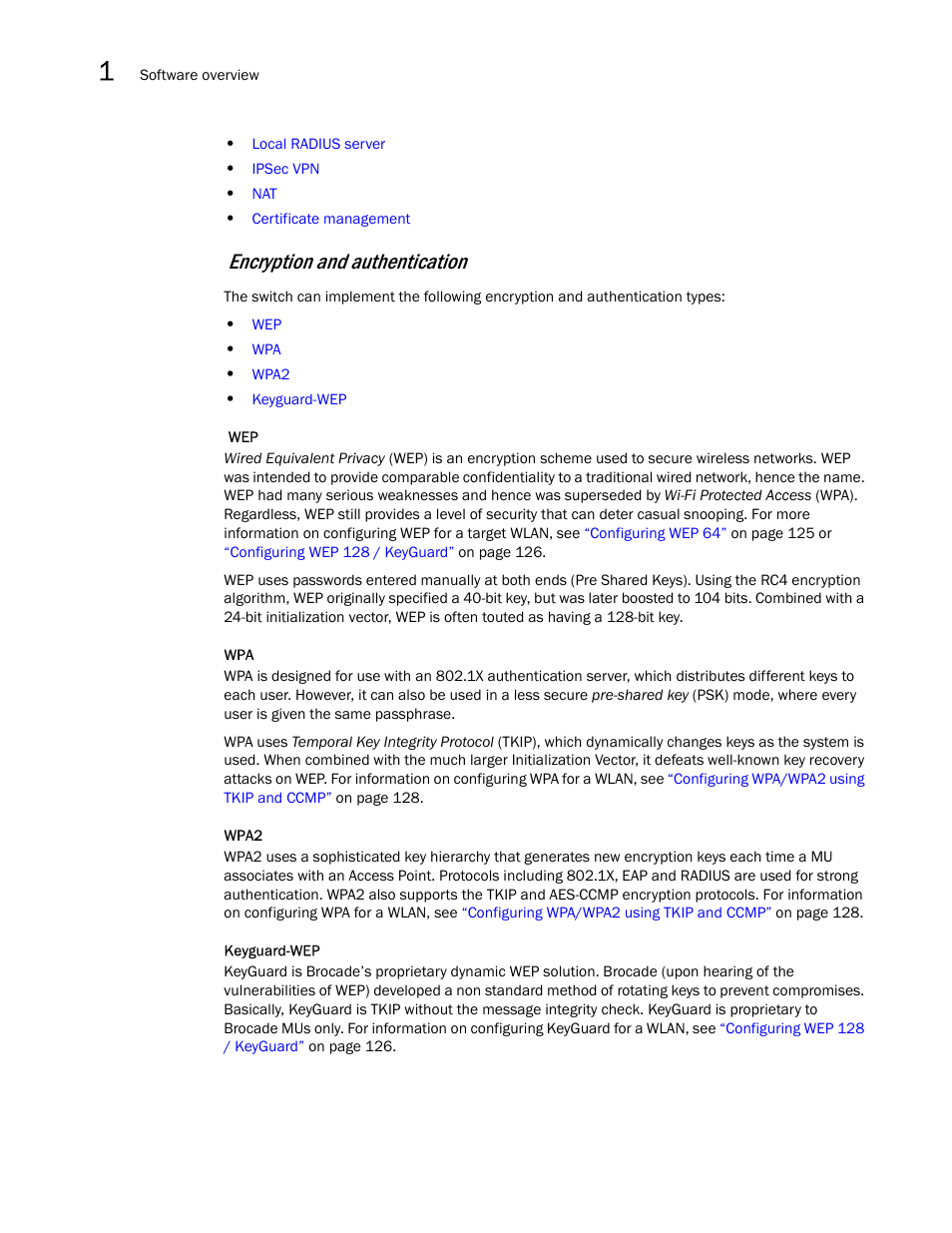 Encryption and authentication | Brocade Mobility RFS7000-GR Controller System Reference Guide (Supporting software release 4.1.0.0-040GR and later) User Manual | Page 32 / 556