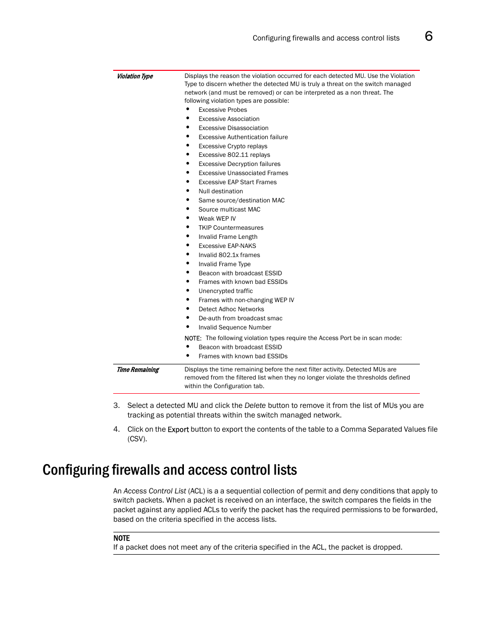 Configuring firewalls and access control lists | Brocade Mobility RFS7000-GR Controller System Reference Guide (Supporting software release 4.1.0.0-040GR and later) User Manual | Page 335 / 556