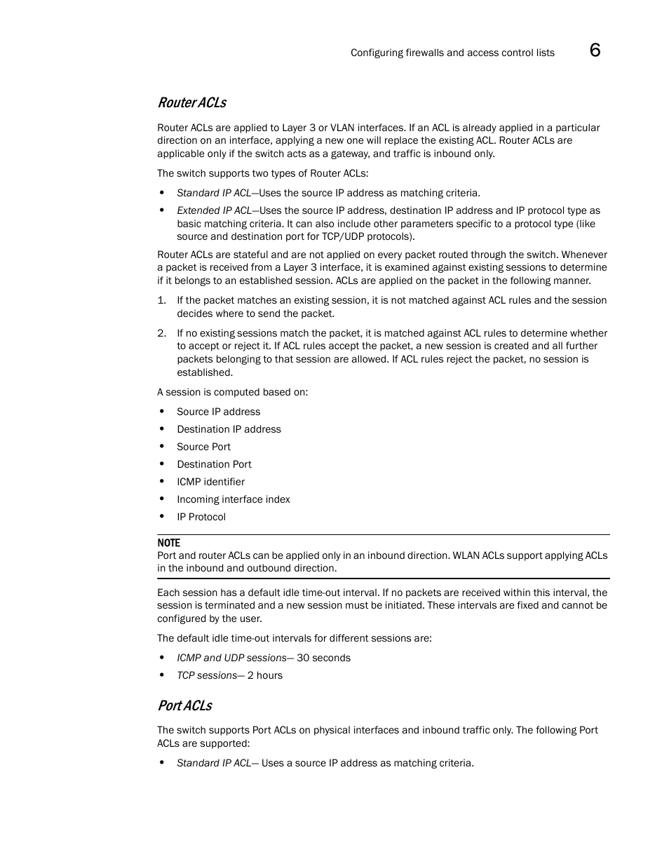 Router acls, Port acls | Brocade Mobility RFS7000-GR Controller System Reference Guide (Supporting software release 4.1.0.0-040GR and later) User Manual | Page 337 / 556