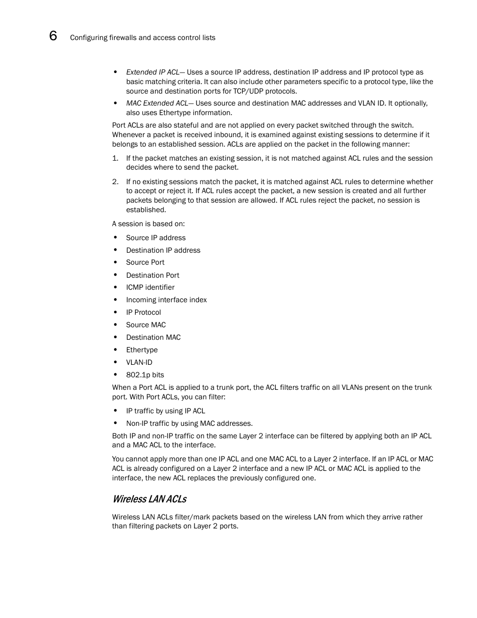 Wireless lan acls | Brocade Mobility RFS7000-GR Controller System Reference Guide (Supporting software release 4.1.0.0-040GR and later) User Manual | Page 338 / 556