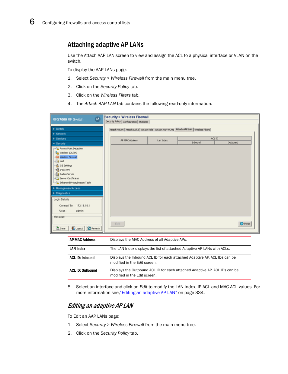 Attaching adaptive ap lans, Editing an adaptive ap lan | Brocade Mobility RFS7000-GR Controller System Reference Guide (Supporting software release 4.1.0.0-040GR and later) User Manual | Page 348 / 556