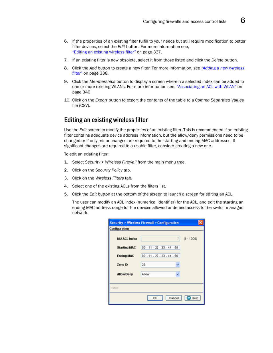 Editing an existing wireless filter | Brocade Mobility RFS7000-GR Controller System Reference Guide (Supporting software release 4.1.0.0-040GR and later) User Manual | Page 351 / 556