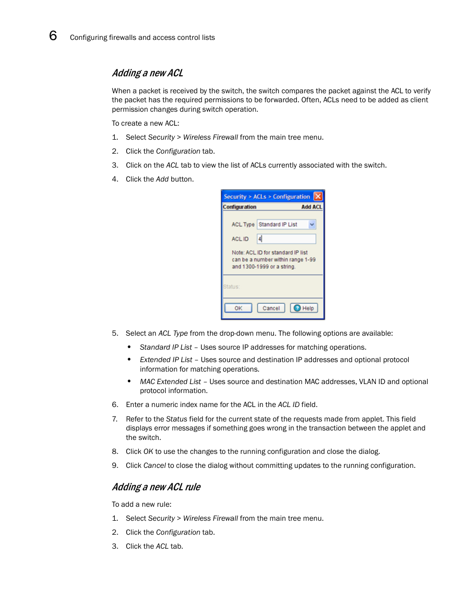 Ained in <blue>, adding a new acl, Adding a new acl, Adding a new acl rule | Brocade Mobility RFS7000-GR Controller System Reference Guide (Supporting software release 4.1.0.0-040GR and later) User Manual | Page 356 / 556