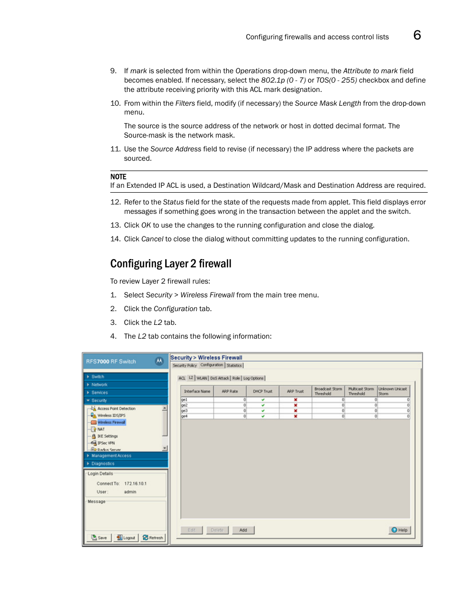 Configuring layer 2 firewall | Brocade Mobility RFS7000-GR Controller System Reference Guide (Supporting software release 4.1.0.0-040GR and later) User Manual | Page 359 / 556