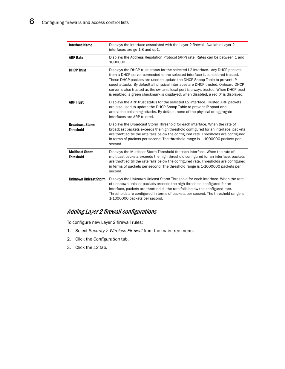 Adding layer 2 firewall configurations | Brocade Mobility RFS7000-GR Controller System Reference Guide (Supporting software release 4.1.0.0-040GR and later) User Manual | Page 360 / 556