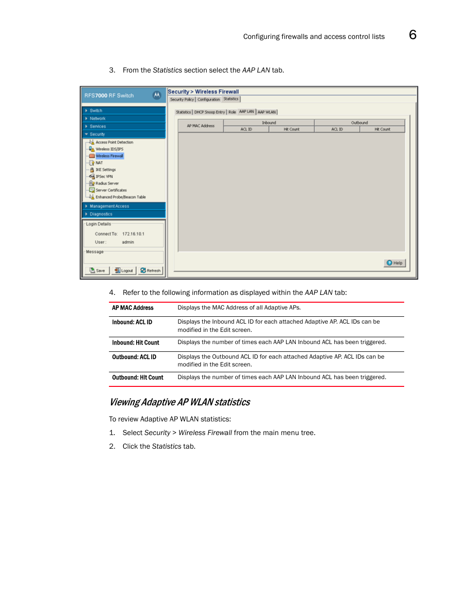 Viewing adaptive ap wlan statistics | Brocade Mobility RFS7000-GR Controller System Reference Guide (Supporting software release 4.1.0.0-040GR and later) User Manual | Page 377 / 556