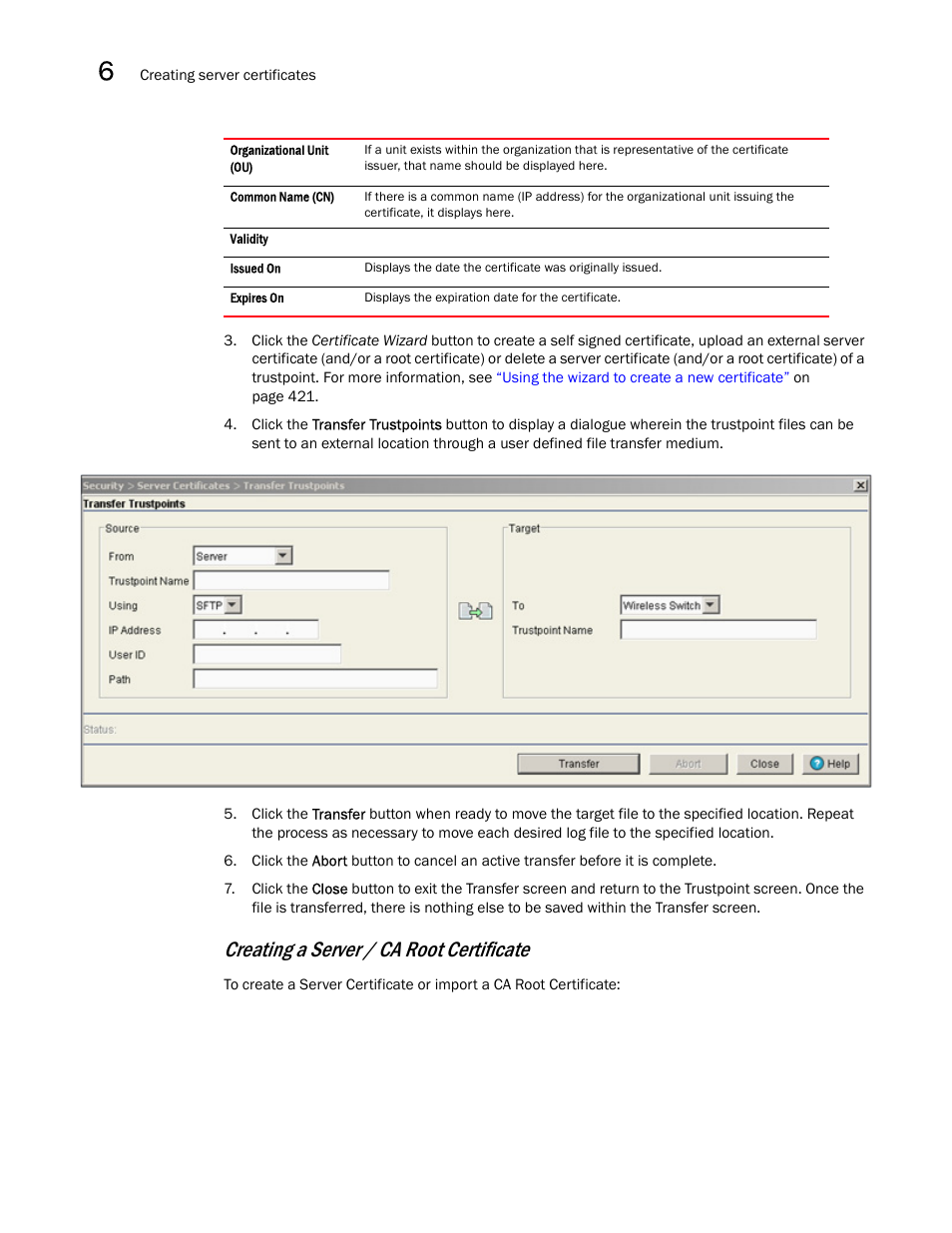 Creating a server / ca root certificate | Brocade Mobility RFS7000-GR Controller System Reference Guide (Supporting software release 4.1.0.0-040GR and later) User Manual | Page 434 / 556