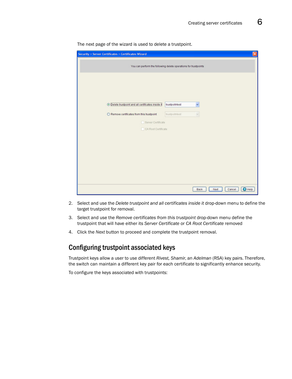 Configuring trustpoint associated keys | Brocade Mobility RFS7000-GR Controller System Reference Guide (Supporting software release 4.1.0.0-040GR and later) User Manual | Page 443 / 556