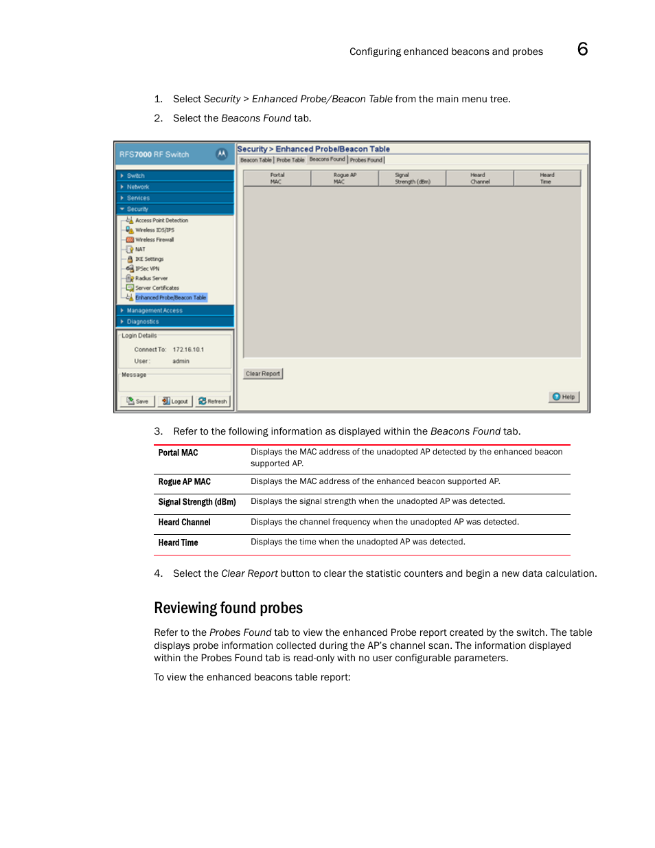 Reviewing found probes | Brocade Mobility RFS7000-GR Controller System Reference Guide (Supporting software release 4.1.0.0-040GR and later) User Manual | Page 451 / 556