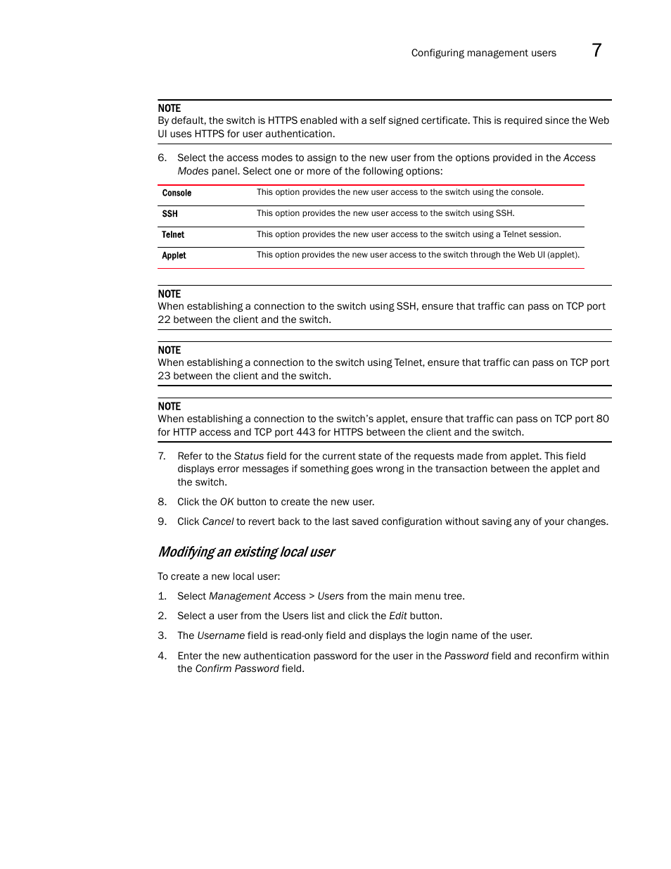 Modifying an existing local user | Brocade Mobility RFS7000-GR Controller System Reference Guide (Supporting software release 4.1.0.0-040GR and later) User Manual | Page 473 / 556