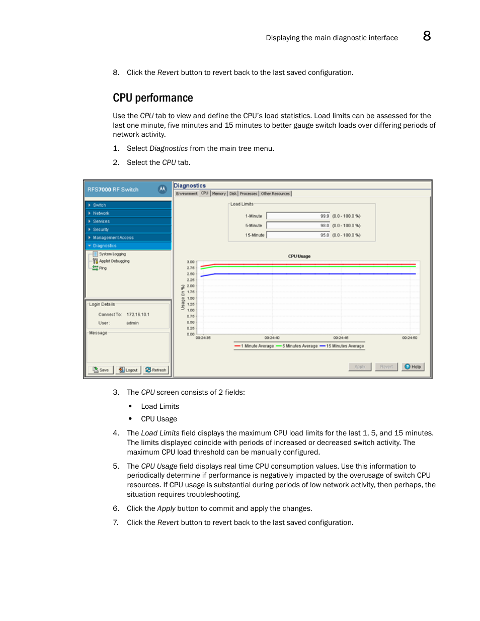 Cpu performance | Brocade Mobility RFS7000-GR Controller System Reference Guide (Supporting software release 4.1.0.0-040GR and later) User Manual | Page 483 / 556